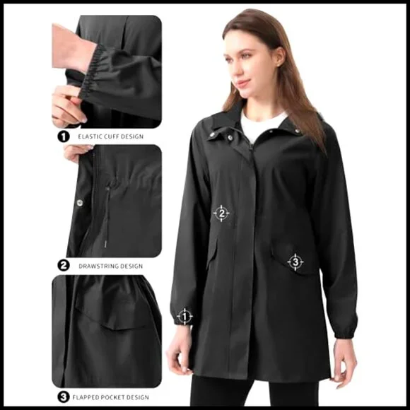 Women's Waterproof Raincoat Hooded Lightweight Packable Outdoor Jacket
